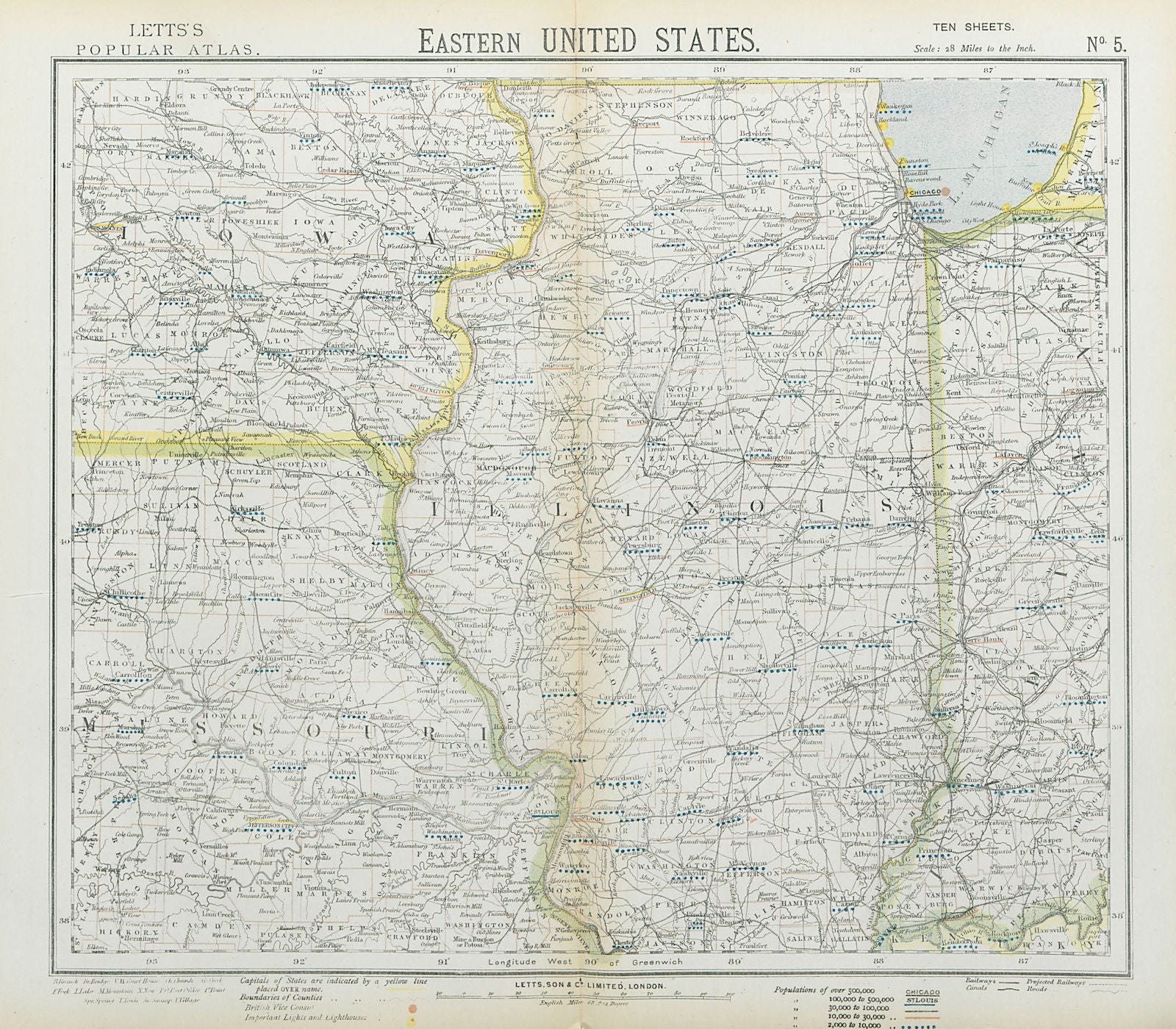 US MIDWEST. Missouri Illinois Indiana Iowa Chicago. Railroads. LETTS 1883 map